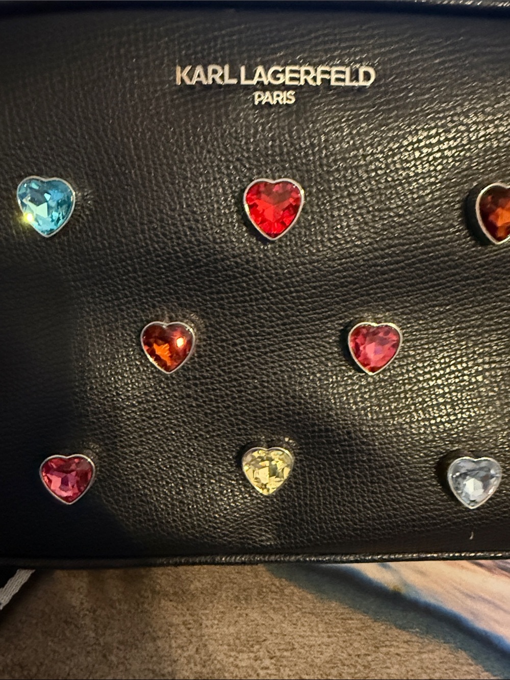 Karl Lagerfeld Black Crossbody with Multicolor Heart Gems - Picture 7 of 8